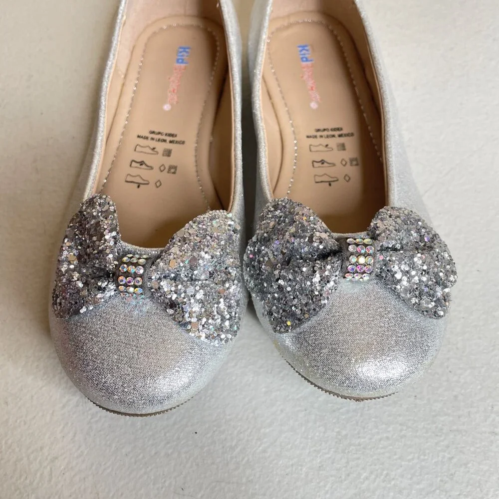 KidExpress Silver Glitter Bow Ballet Flats Size EU 31
